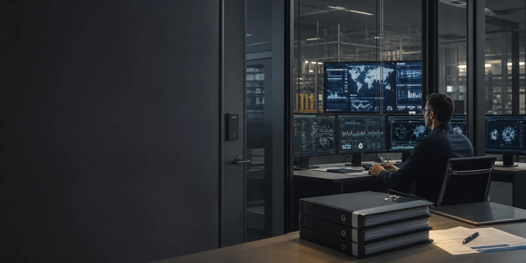 Secure operations environment with governance dashboards, controlled access and enterprise security documentation.